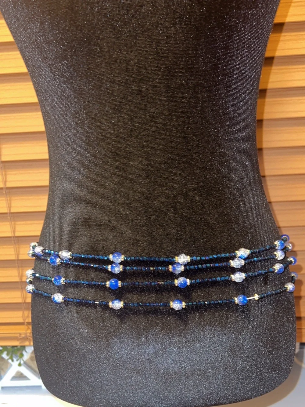 Handmade Beaded Waist Chain – Adjustable blue   Boho Belly Jewelry
